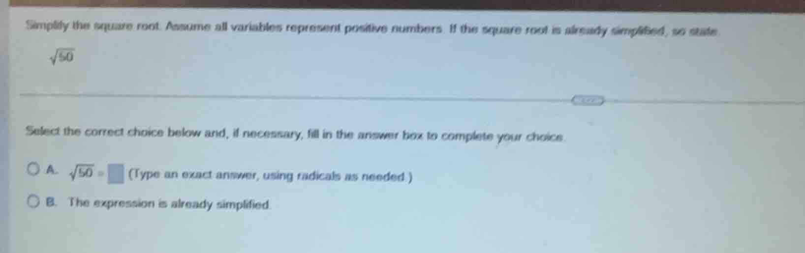simplify the square root. assume all variables represent positive numbe…