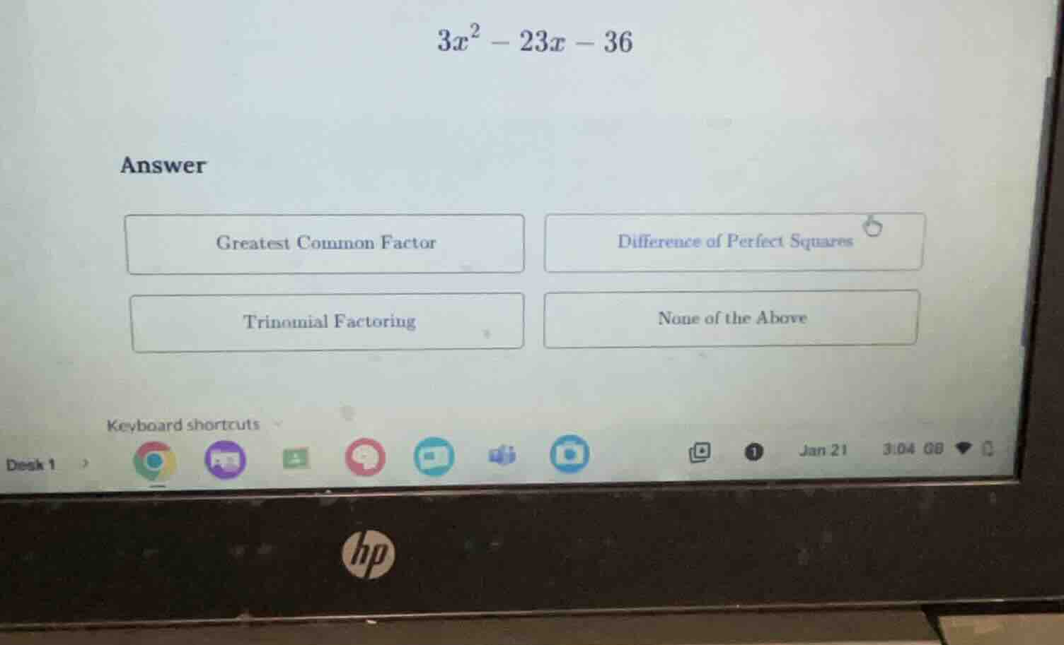 3x² - 23x - 36 answer greatest common factor difference of perfect squa…