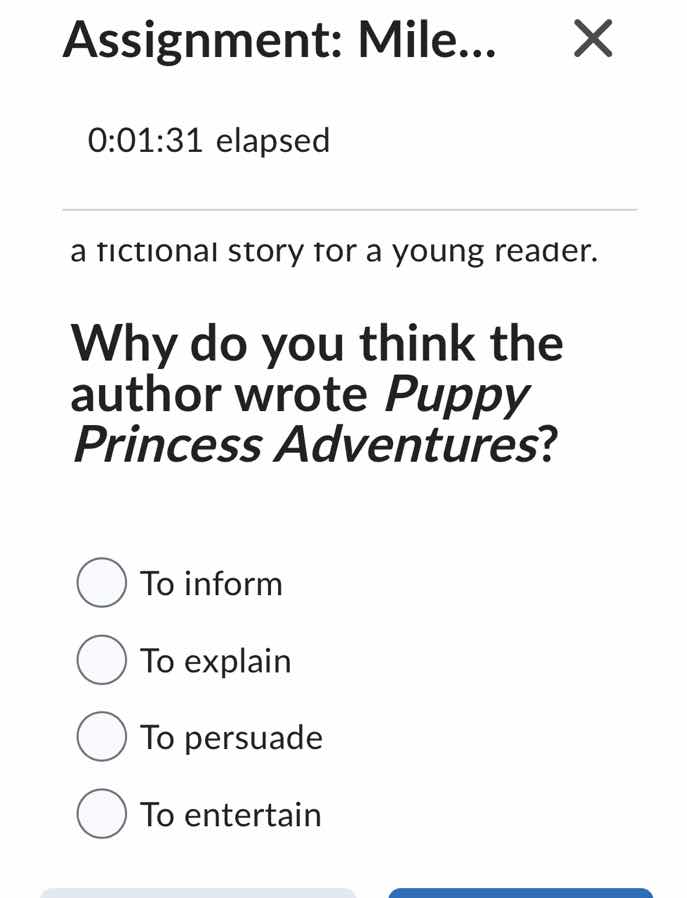 a fictional story for a young reader. why do you think the author wrote…