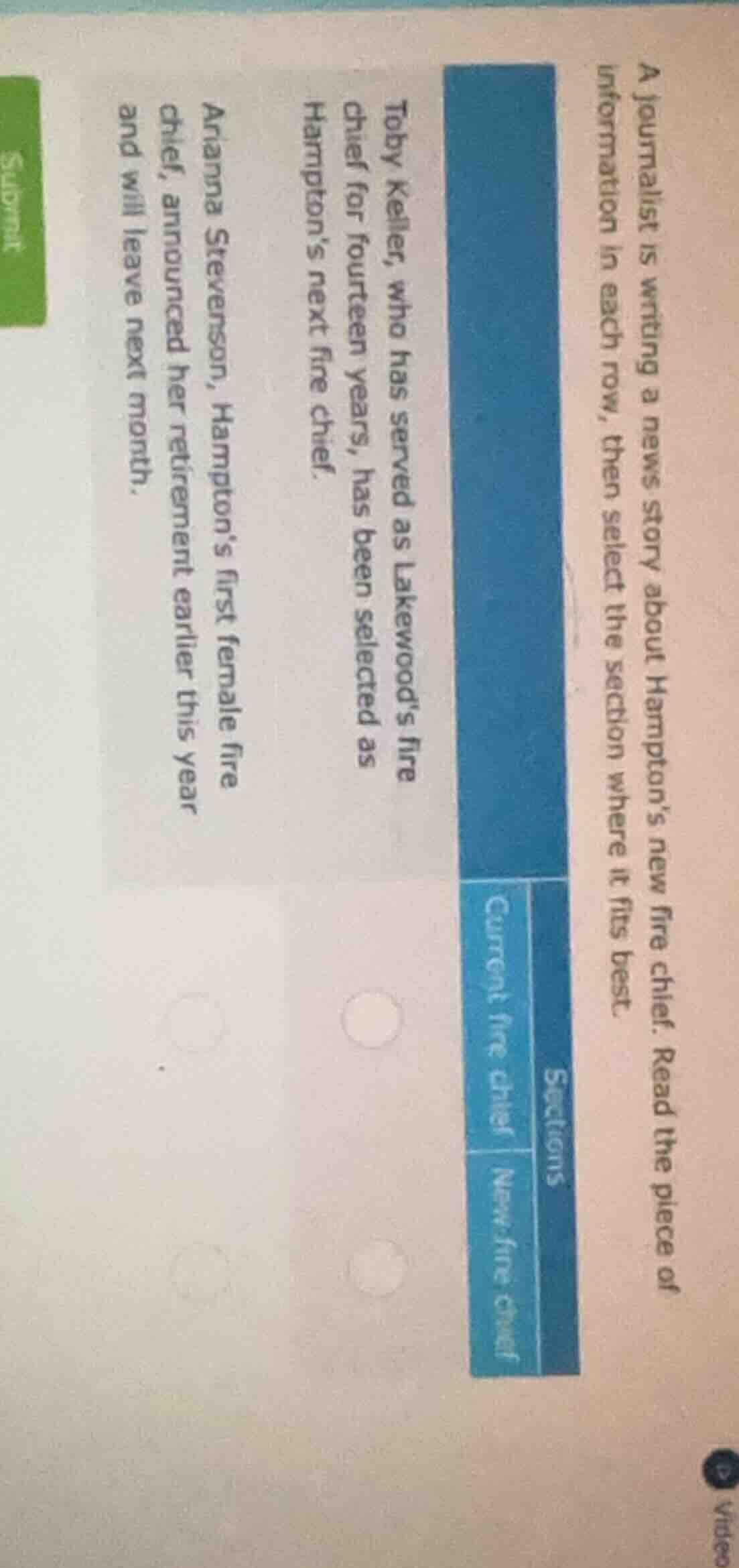 a journalist is writing a news story about hampton’s new fire chief. re…