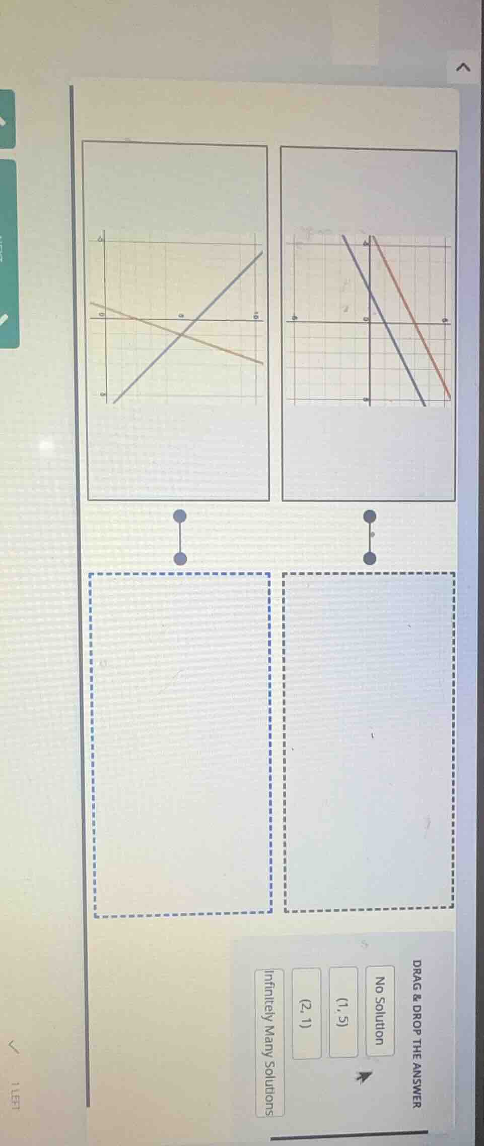 drag & drop the answer no solution (1,5) (2,1) infinitely many solutions