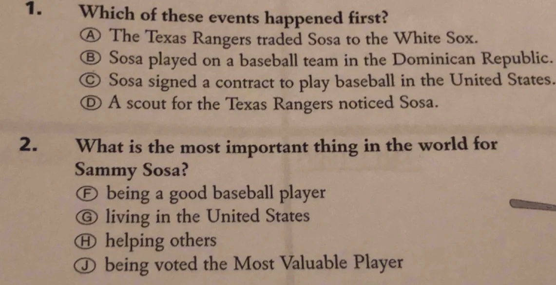 1. which of these events happened first? a the texas rangers traded sos…