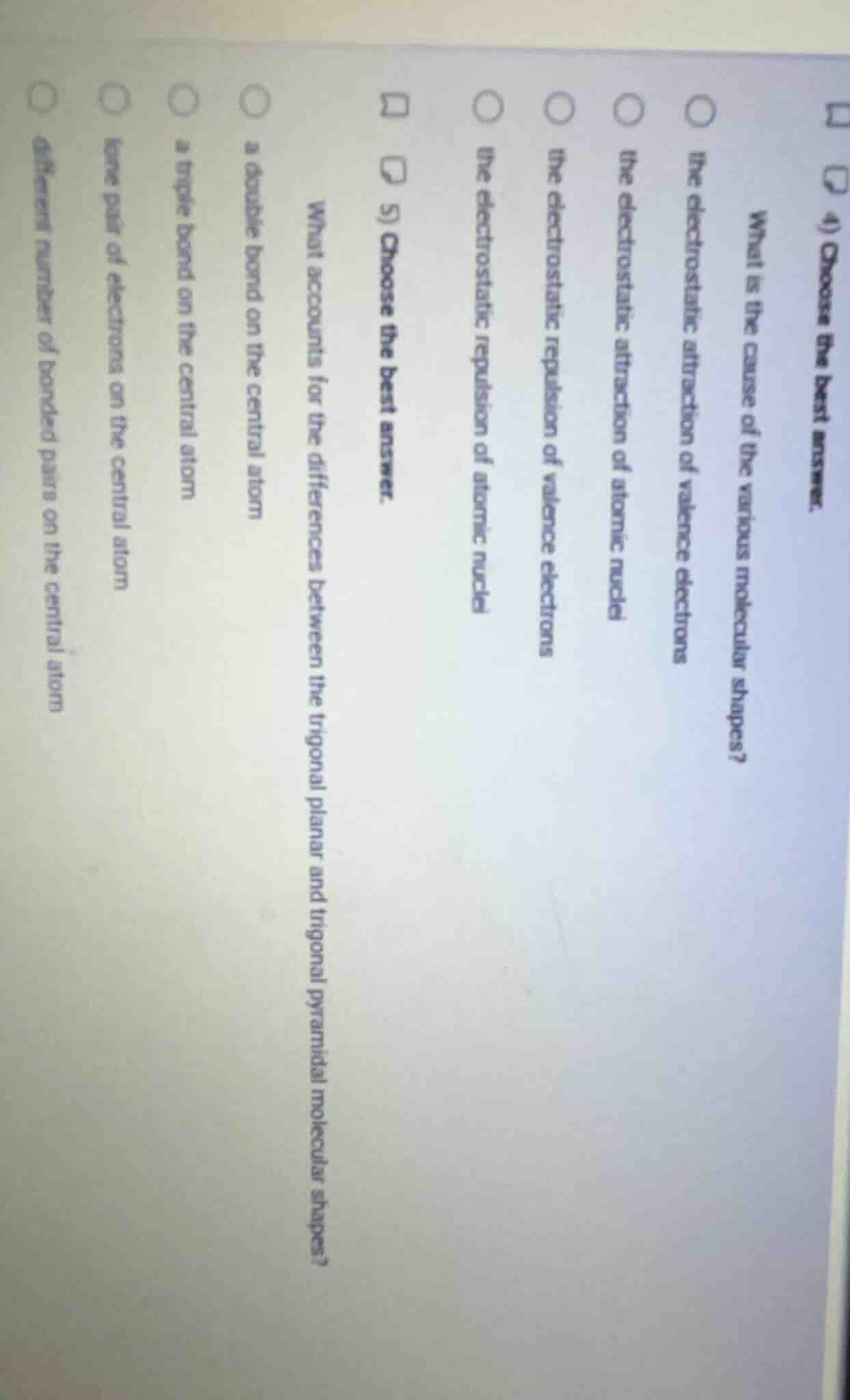 4) choose the best answer. what is the cause of the various molecular s…