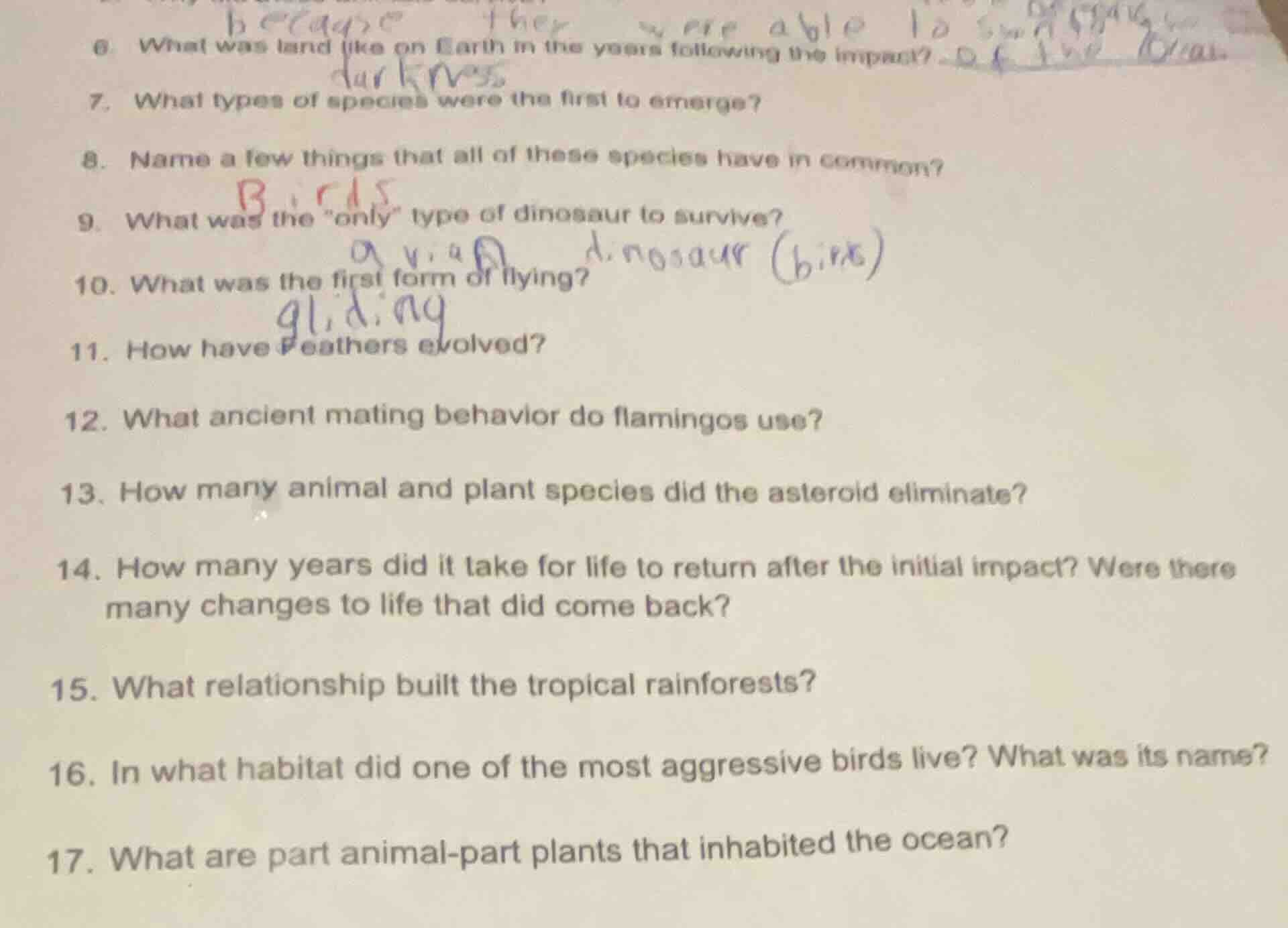 6. what was land like on earth in the years following the impact? 7. wh…