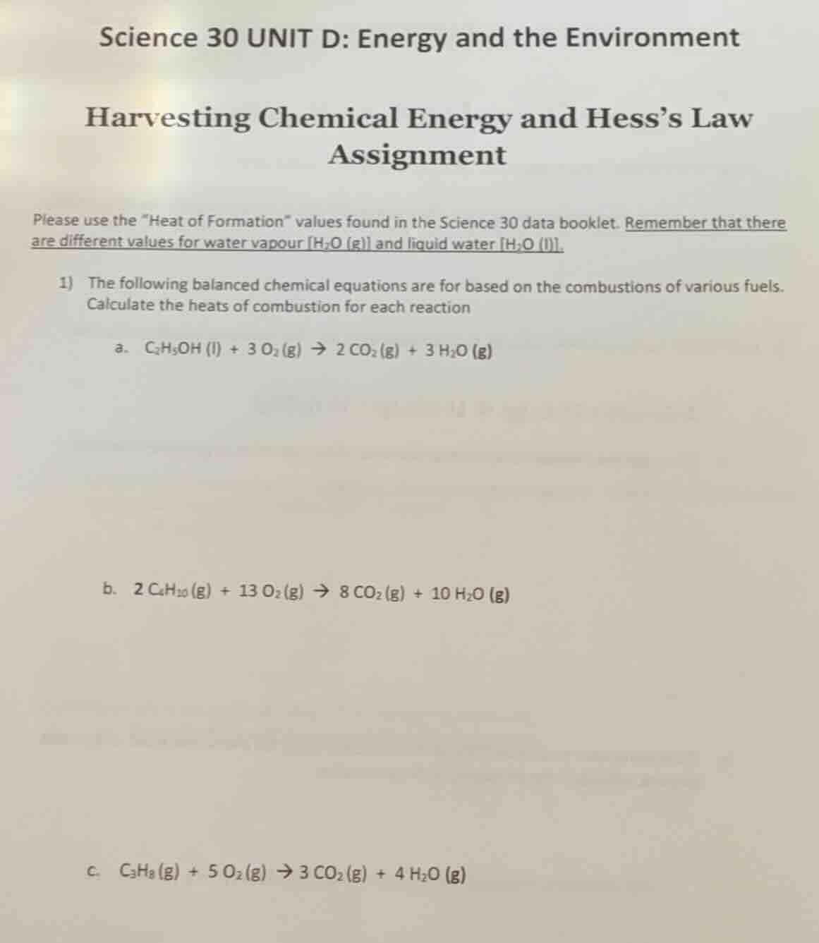 science 30 unit d: energy and the environment harvesting chemical energ…