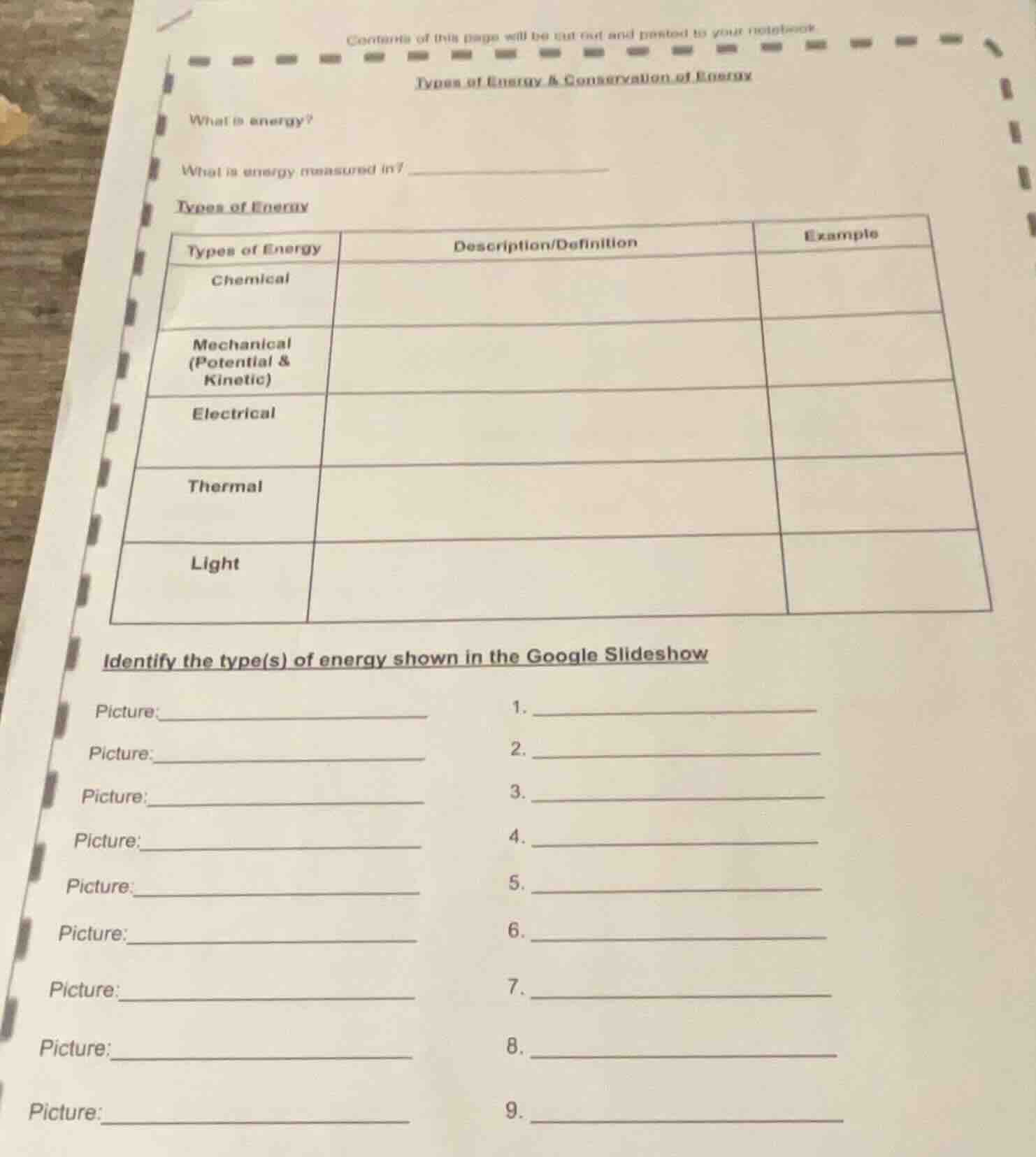 contents of this page will be cut out and pasted to your notebook types…