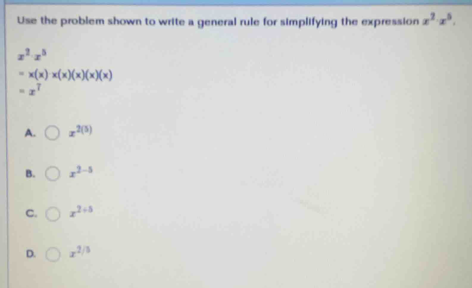 use the problem shown to write a general rule for simplifying the expre…