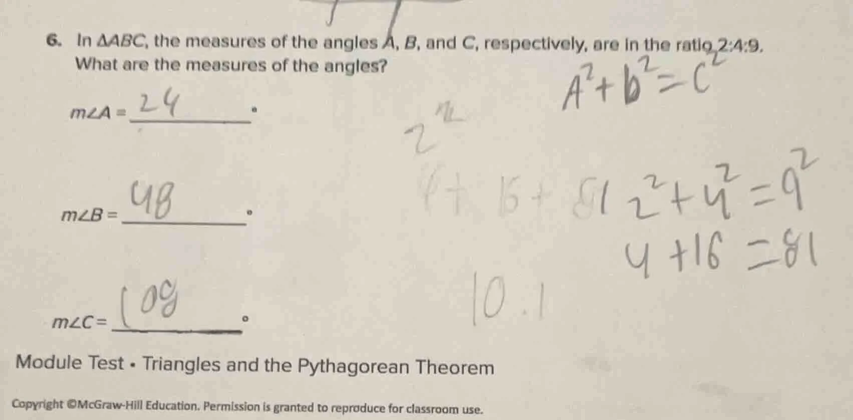 6. in $\\triangle abc$, the measures of the angles $a$, $b$, and $c$, r…
