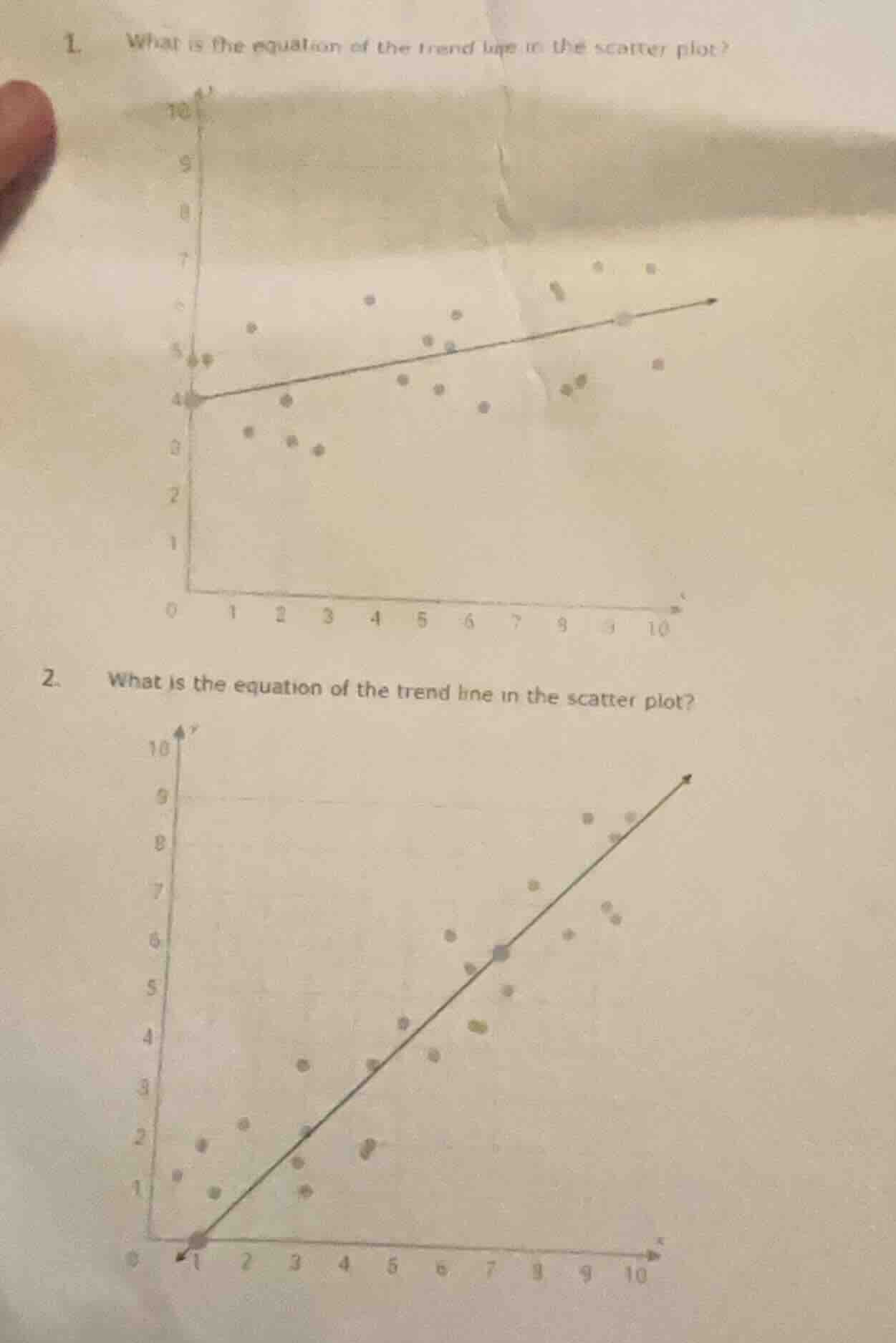 1. what is the equation of the trend line in the scatter plot? 2. what …
