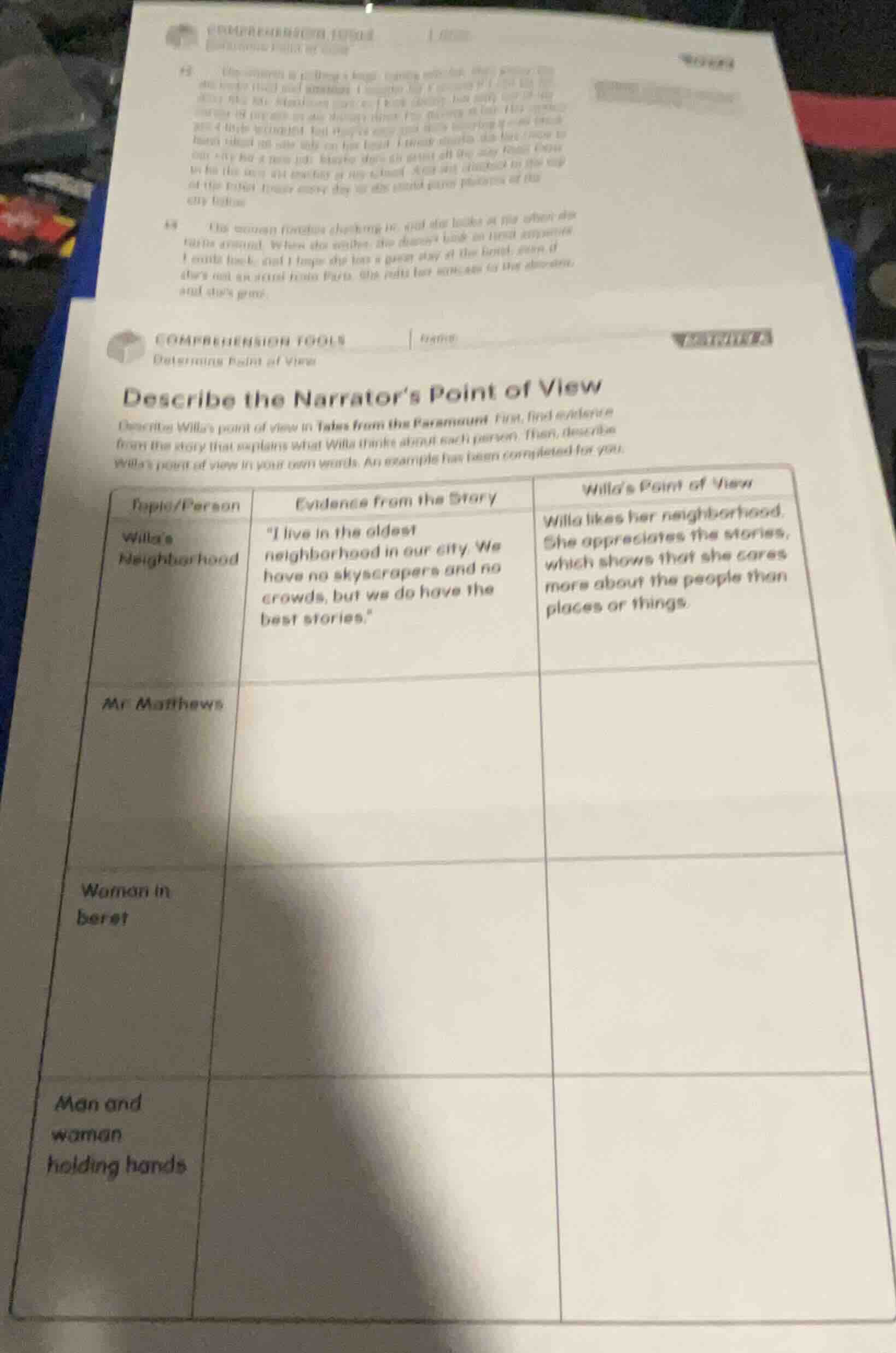comprehension tools date determining point of view describe the narrato…