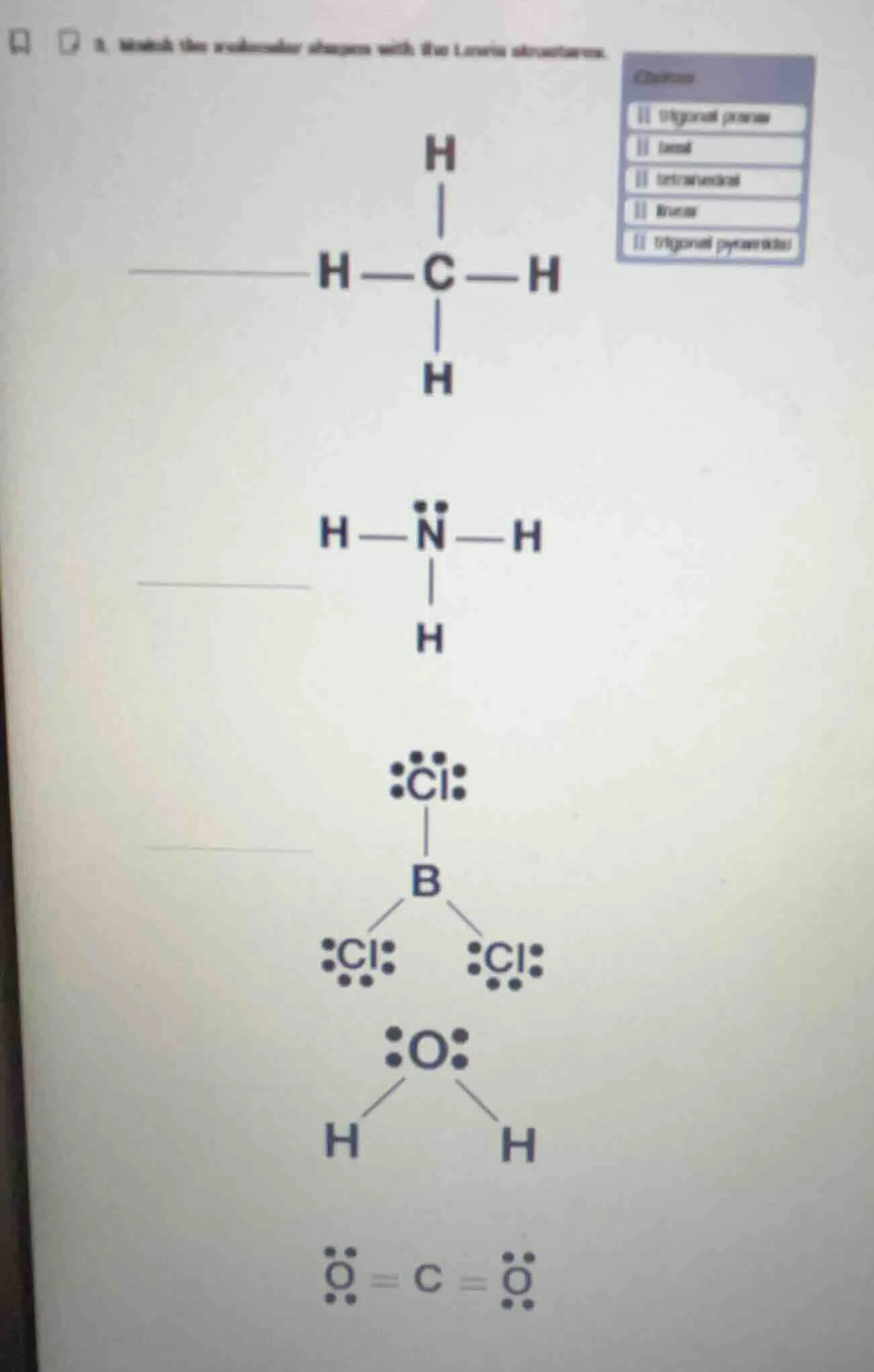 8. match the molecular shapes with the lewis structures. options - trig…