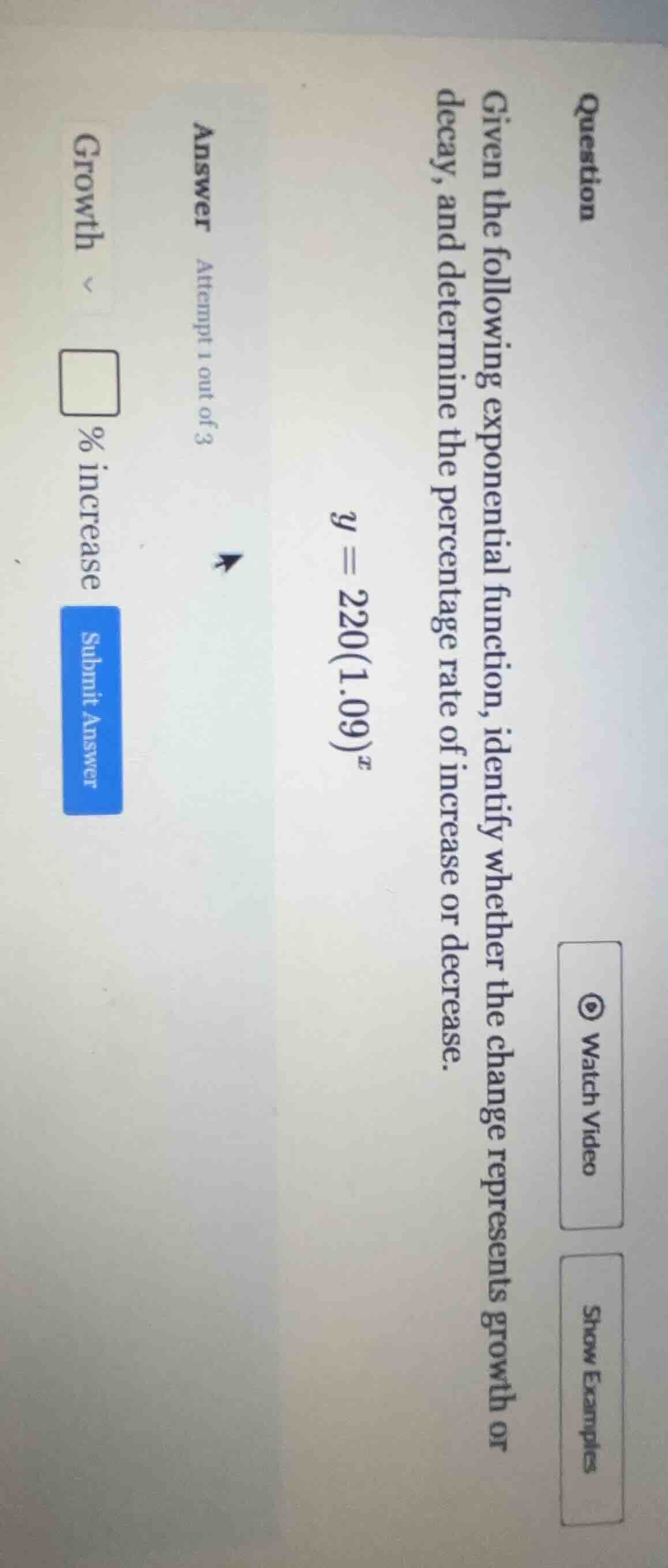 question given the following exponential function, identify whether the…