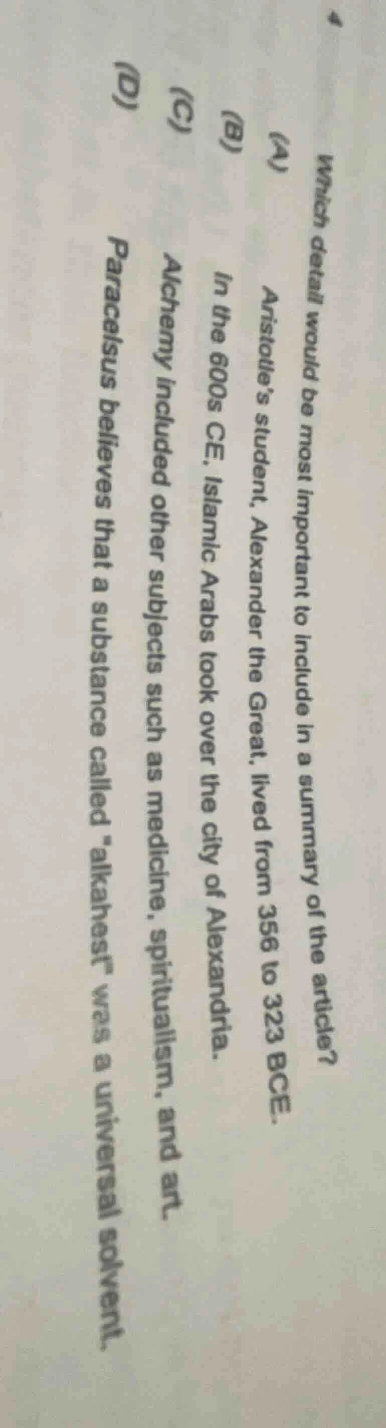 which detail would be most important to include in a summary of the art…