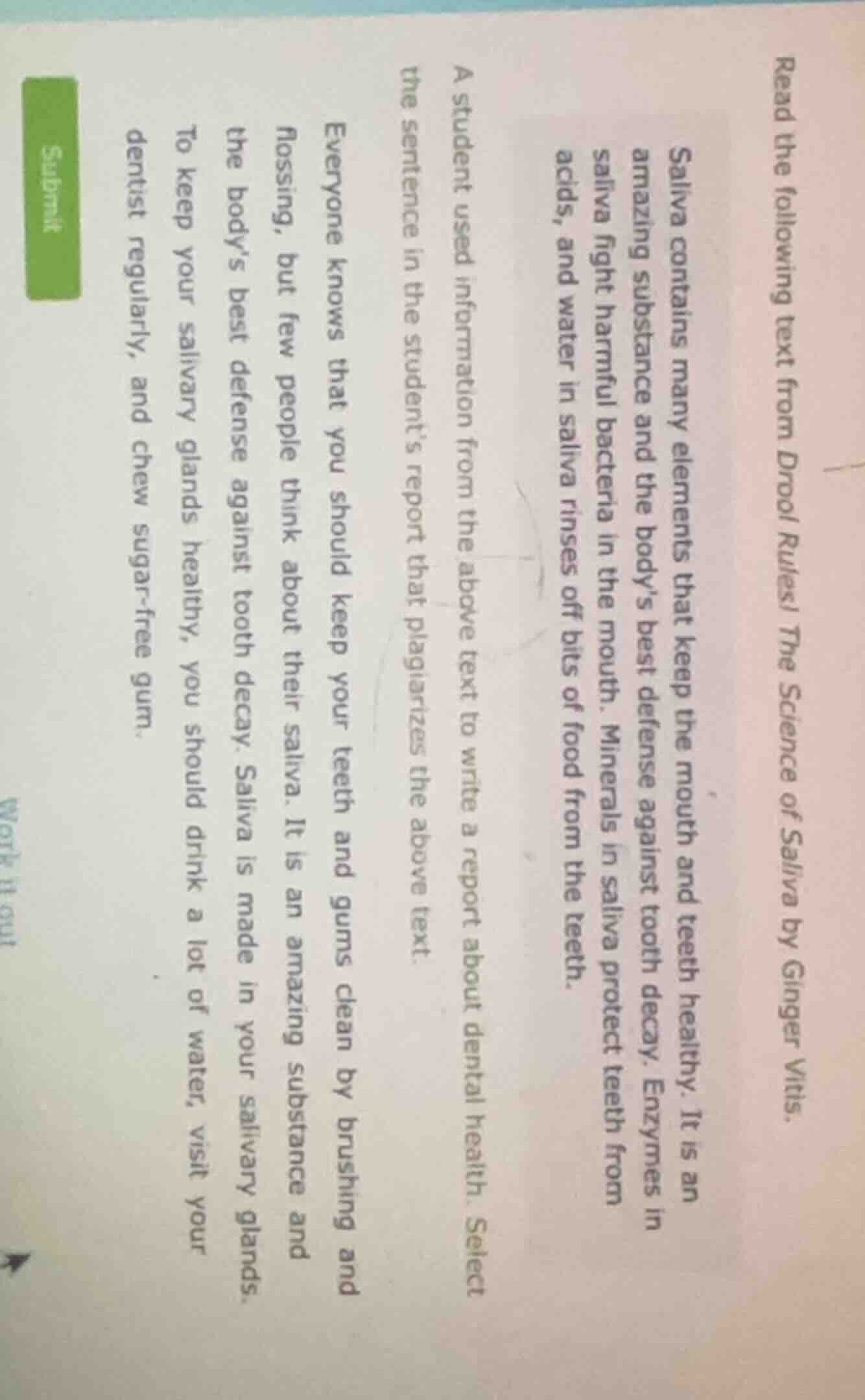 read the following text from drool rules! the science of saliva by ging…