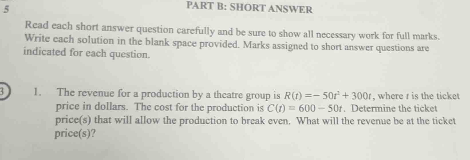 part b: short answer read each short answer question carefully and be s…