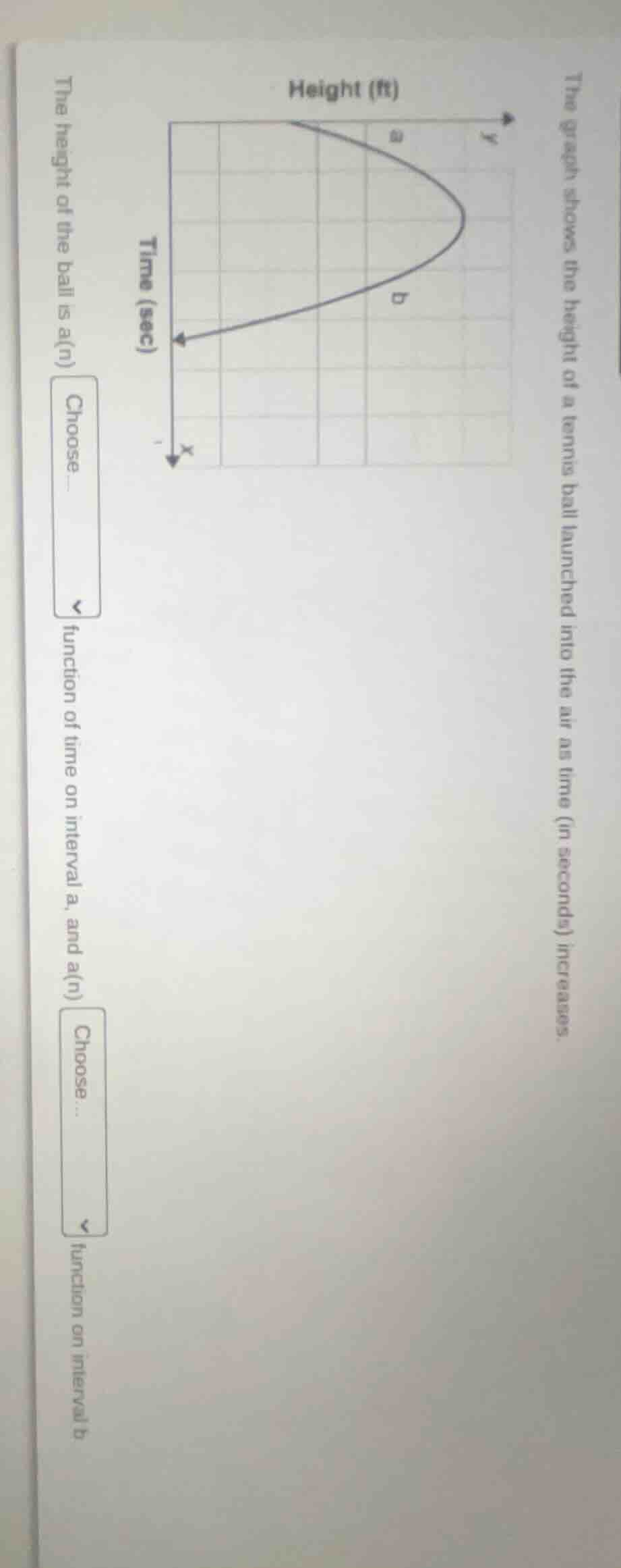 the graph shows the height of a tennis ball launched into the air as ti…