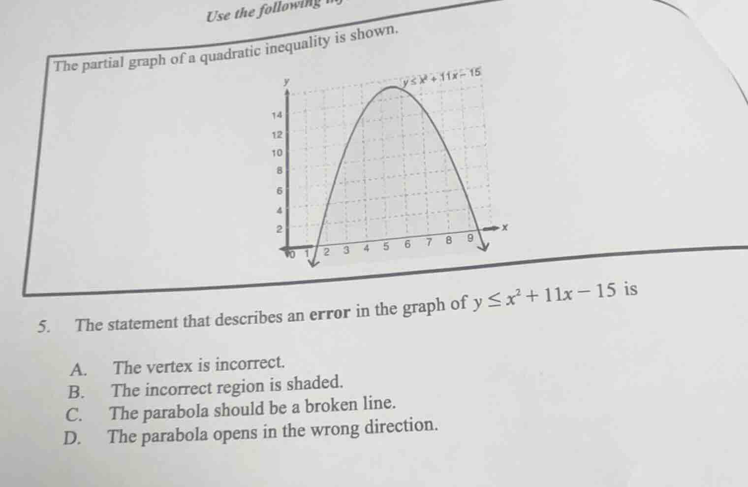use the following the partial graph of a quadratic inequality is shown.…