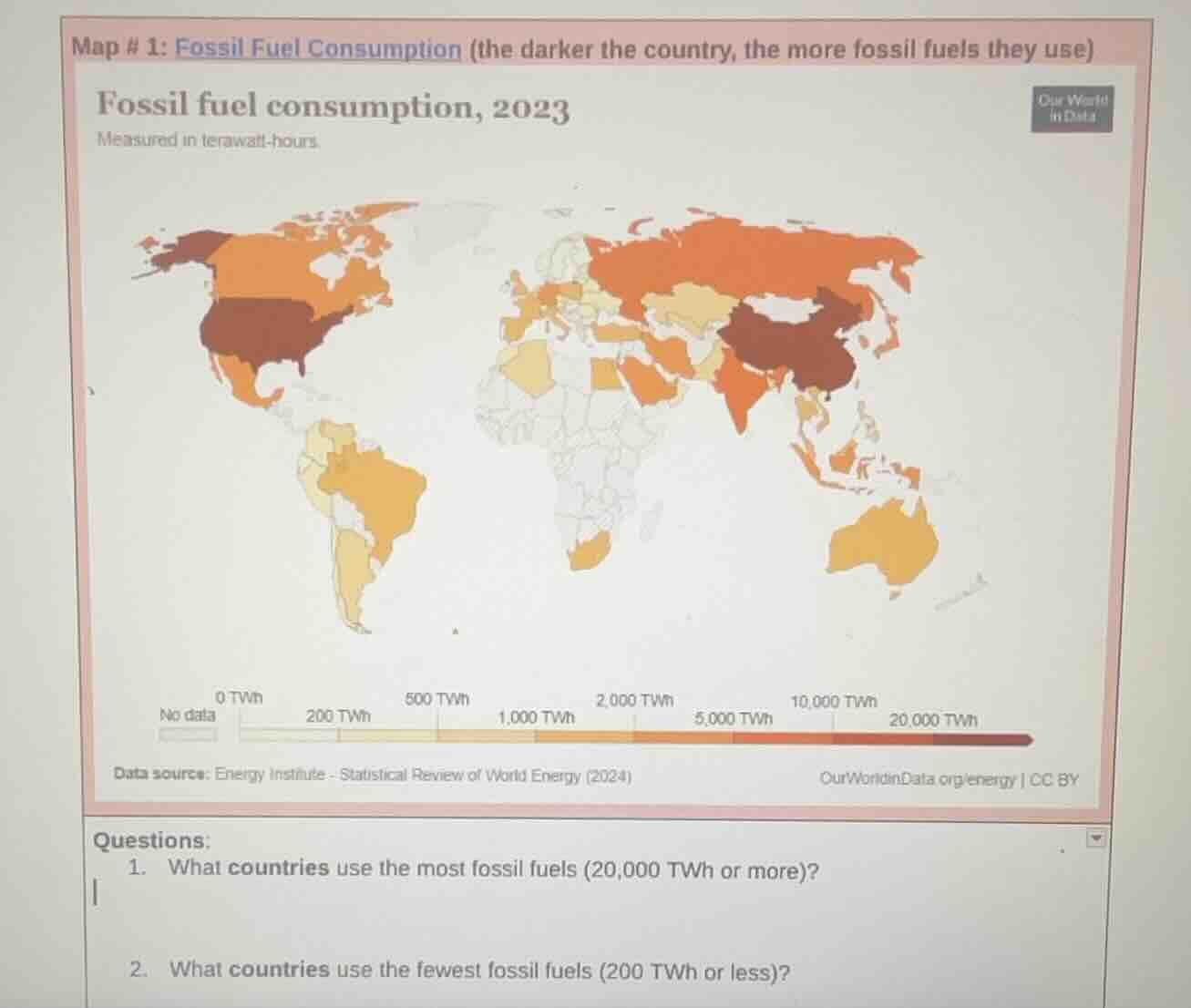 map # 1: fossil fuel consumption (the darker the country, the more foss…