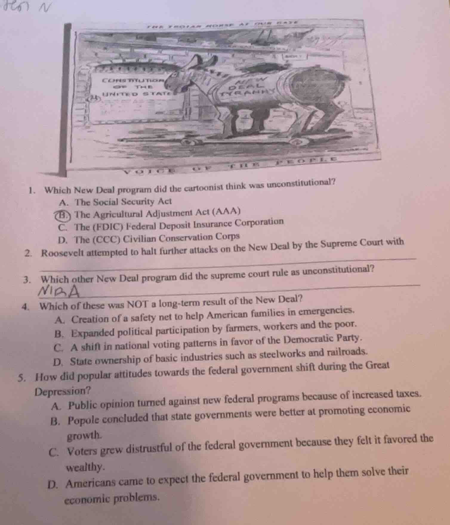 1. which new deal program did the cartoonist think was unconstitutional…