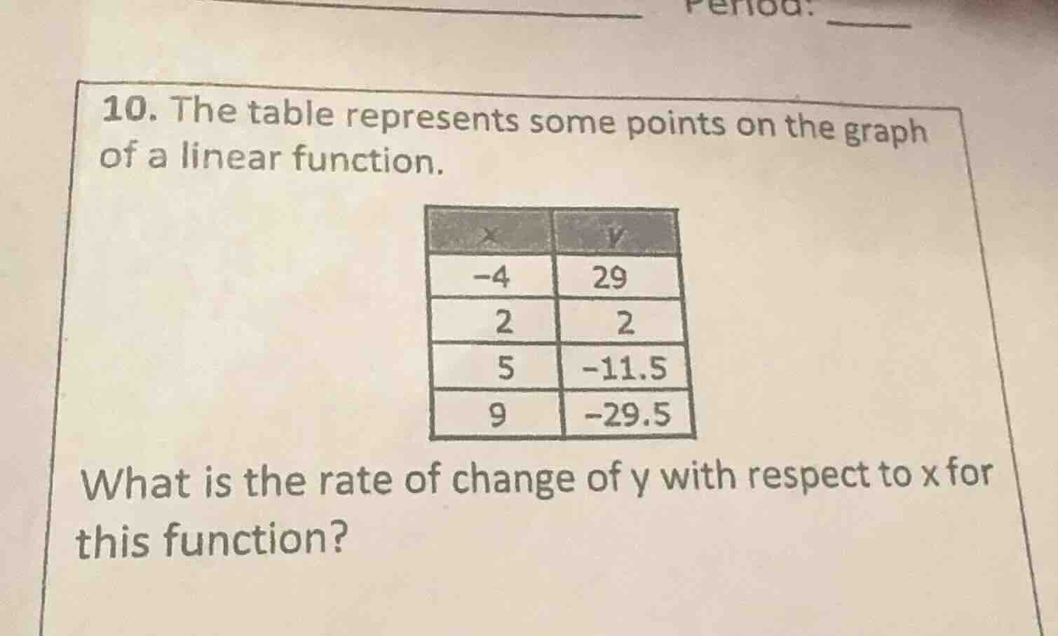 10. the table represents some points on the graph of a linear function.…