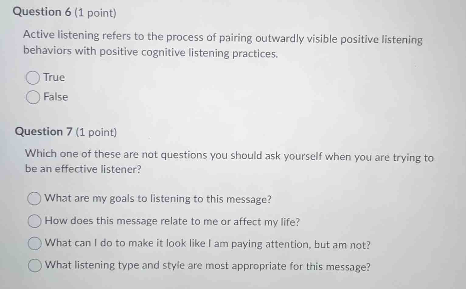 question 6 (1 point) active listening refers to the process of pairing …