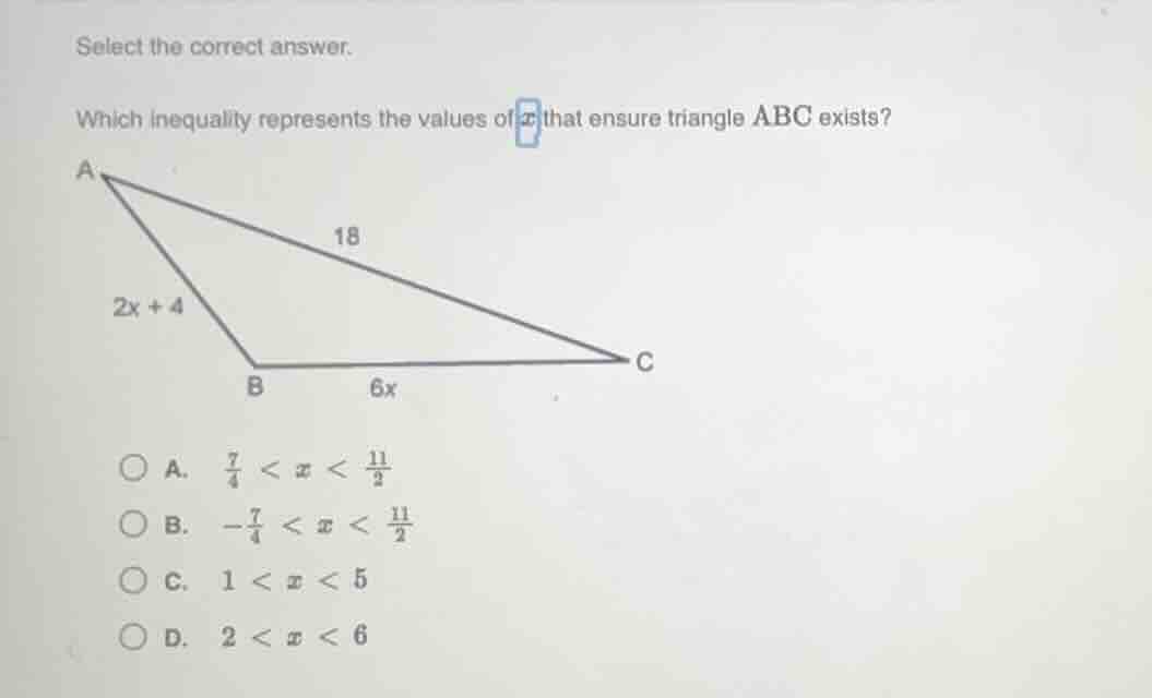 select the correct answer. which inequality represents the values of ( …