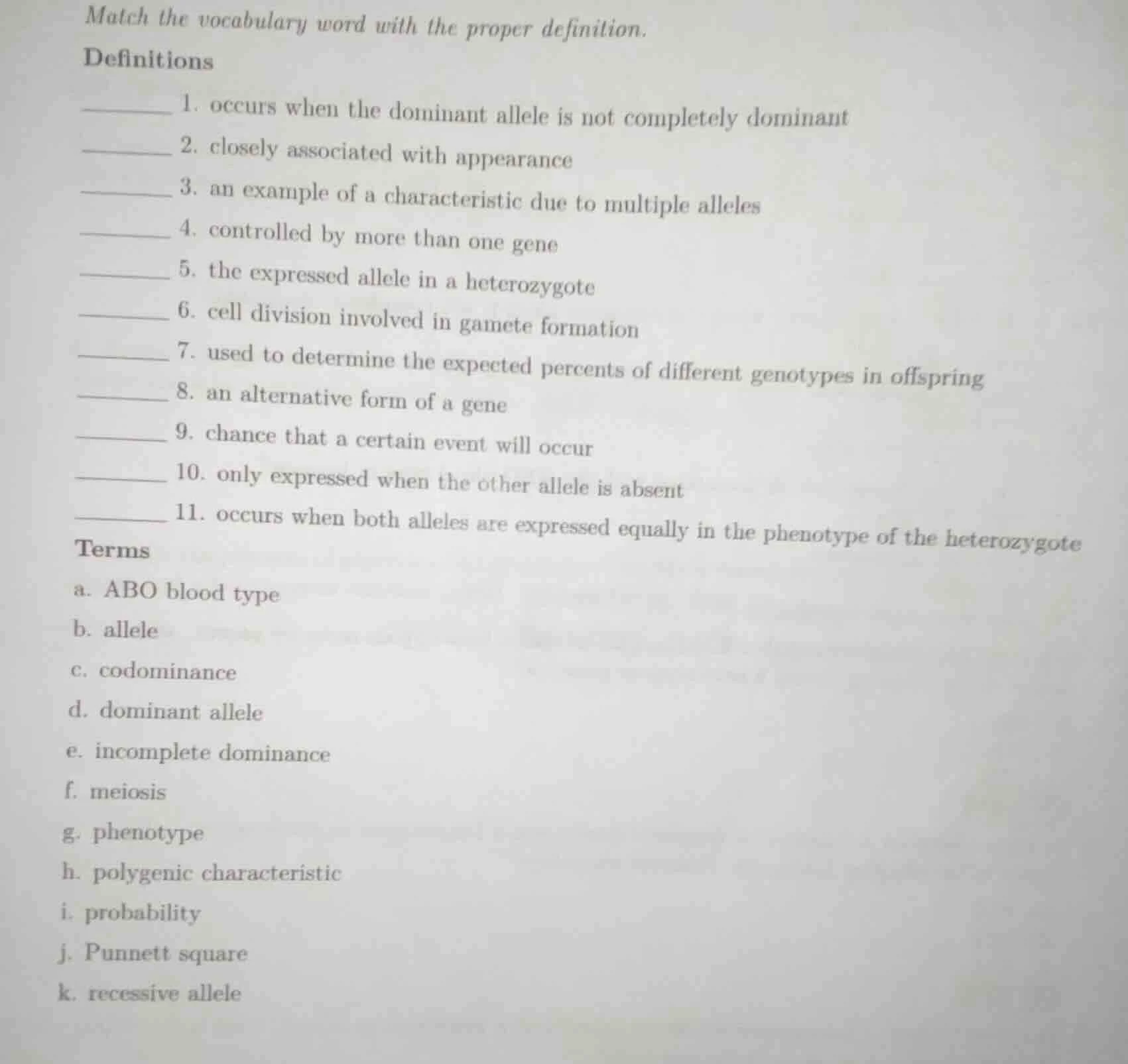 match the vocabulary word with the proper definition. definitions _____…