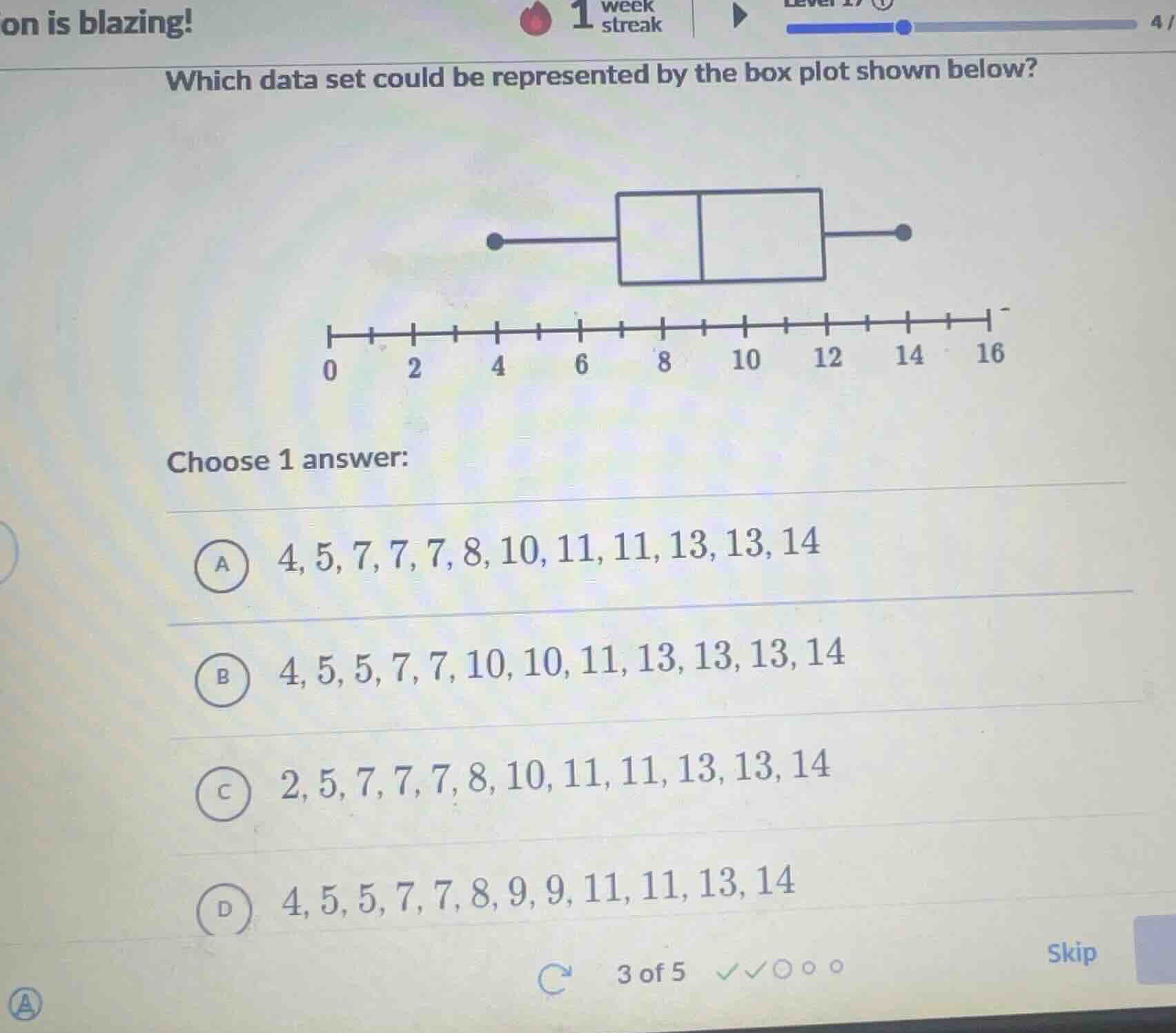 which data set could be represented by the box plot shown below? choose…