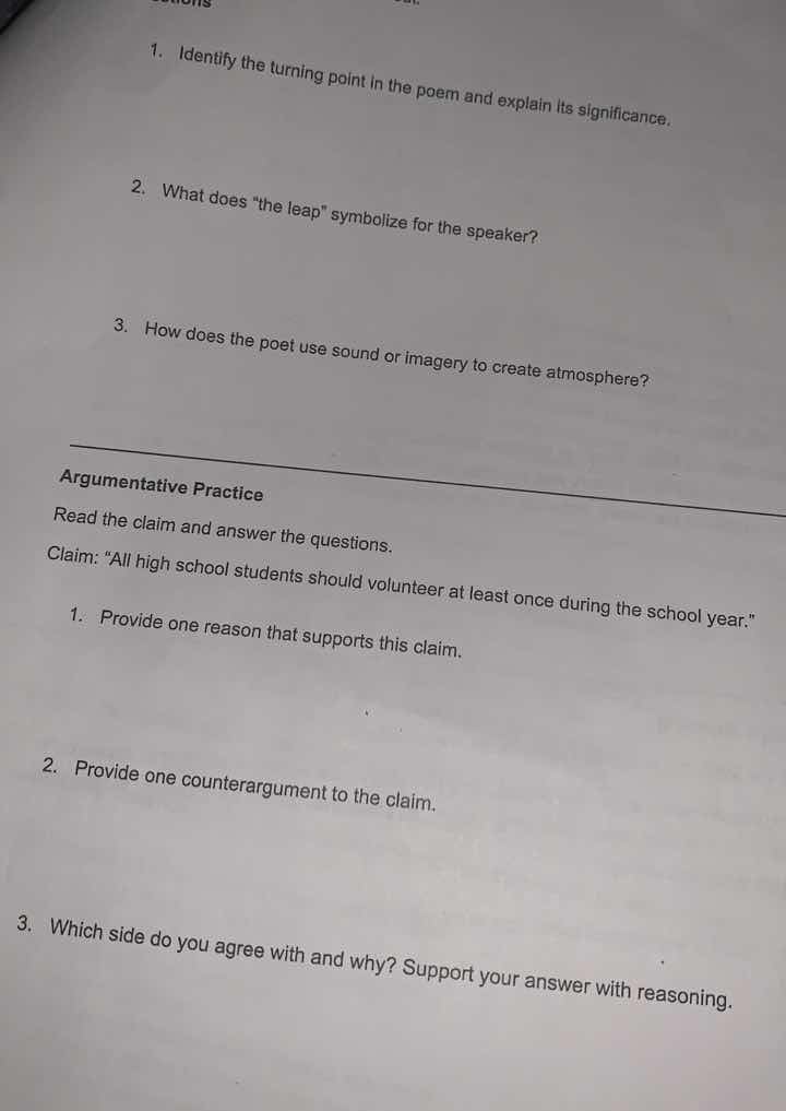 1. identify the turning point in the poem and explain its significance.…