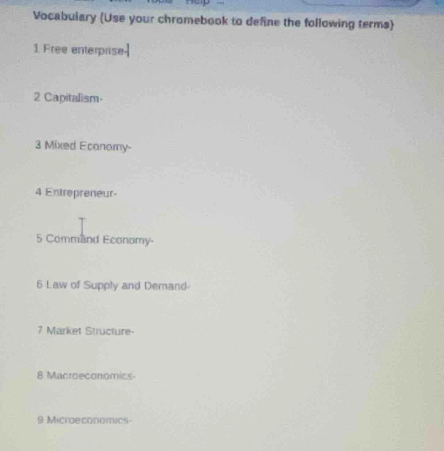vocabulary (use your chromebook to define the following terms) 1 free e…