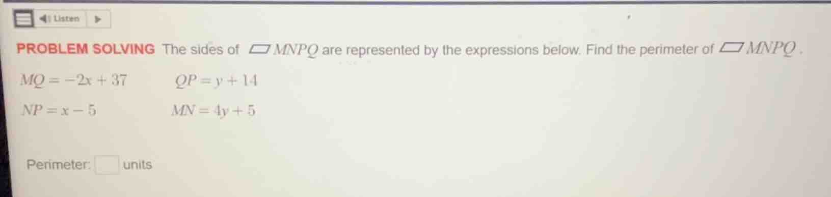 problem solving the sides of \\(\\parallelogram mnpq\\) are represented…