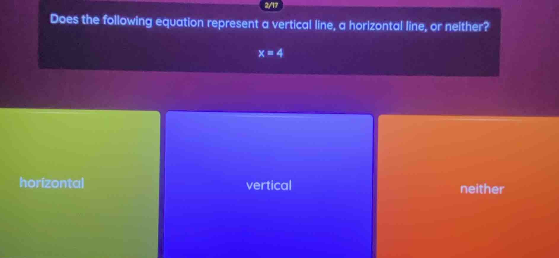 does the following equation represent a vertical line, a horizontal lin…