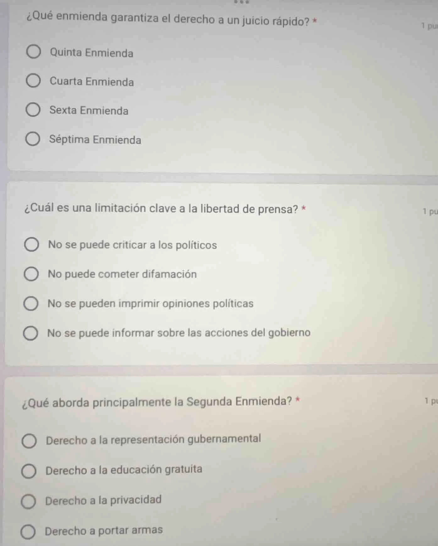 ¿qué enmienda garantiza el derecho a un juicio rápido? * quinta enmiend…