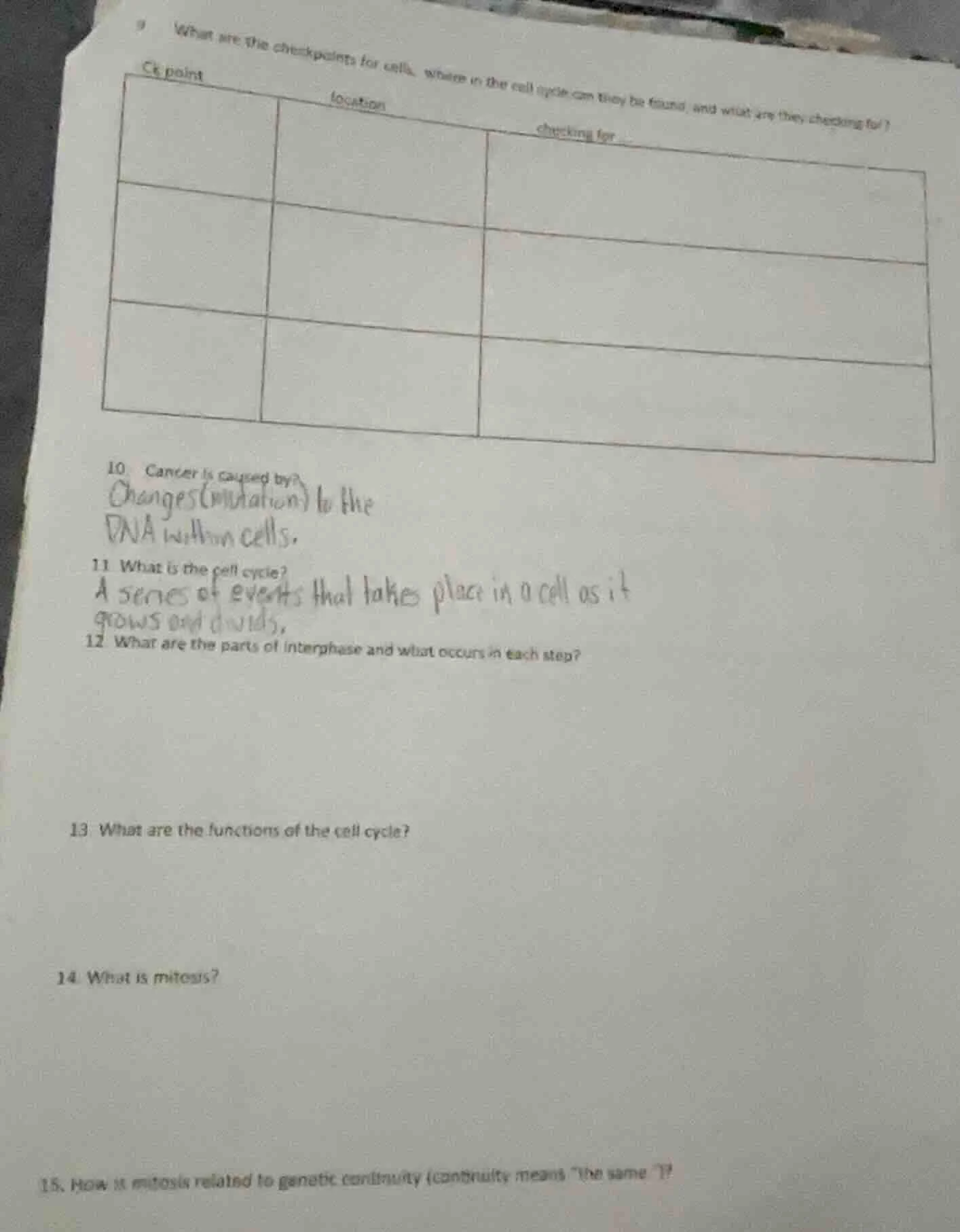9 what are the checkpoints for cells, where in the cell cycle can they …