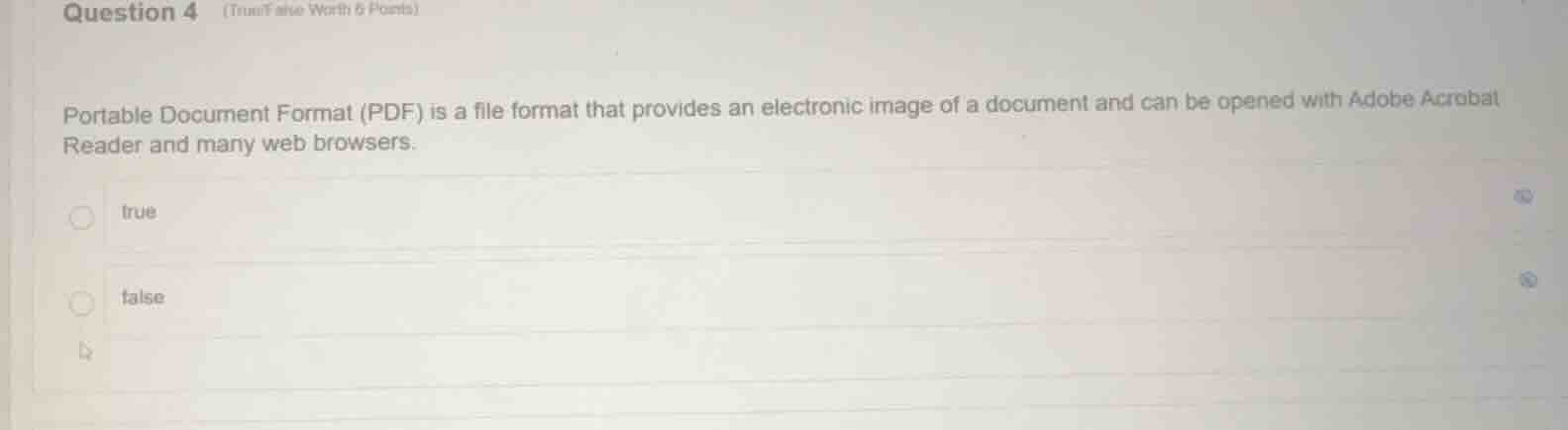 question 4 (true/false worth 6 points) portable document format (pdf) i…