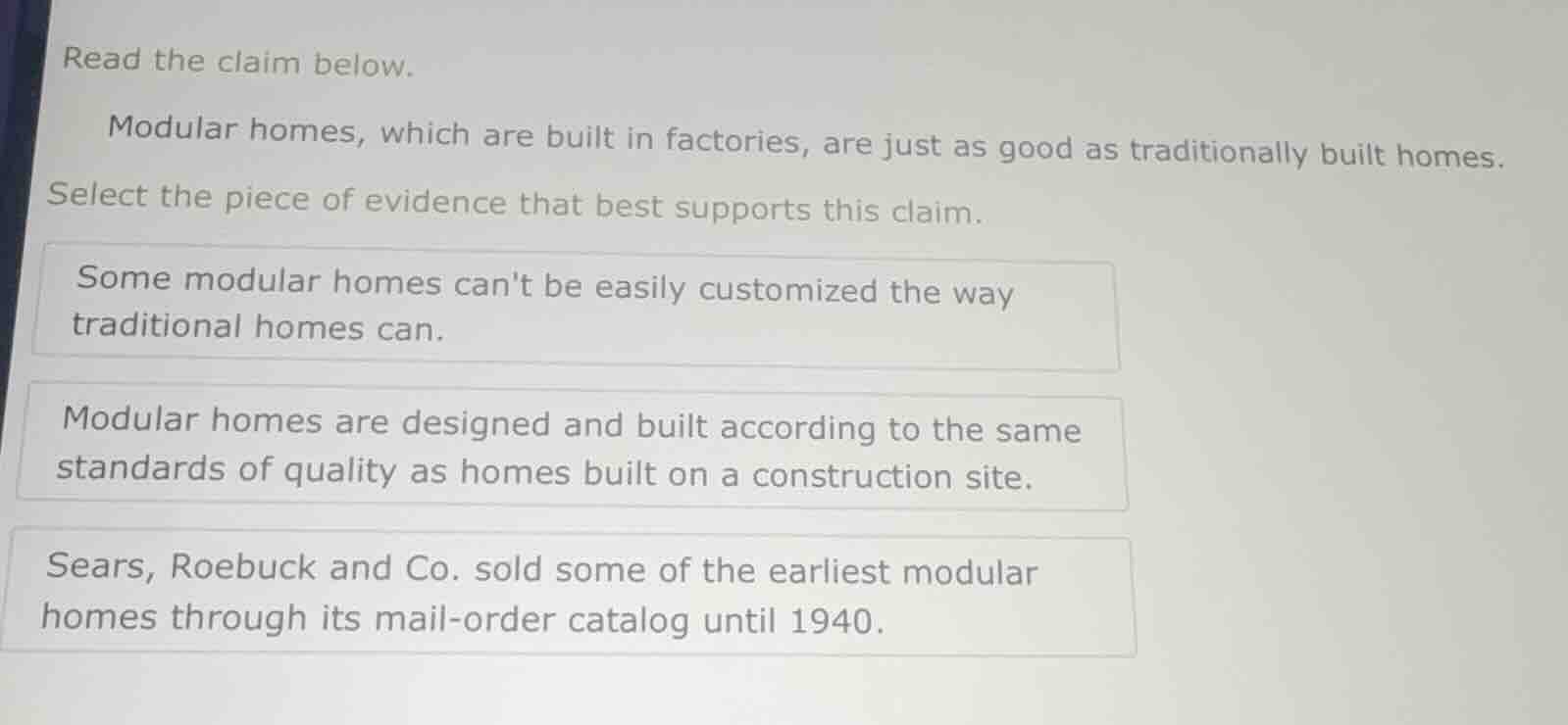 read the claim below. modular homes, which are built in factories, are …