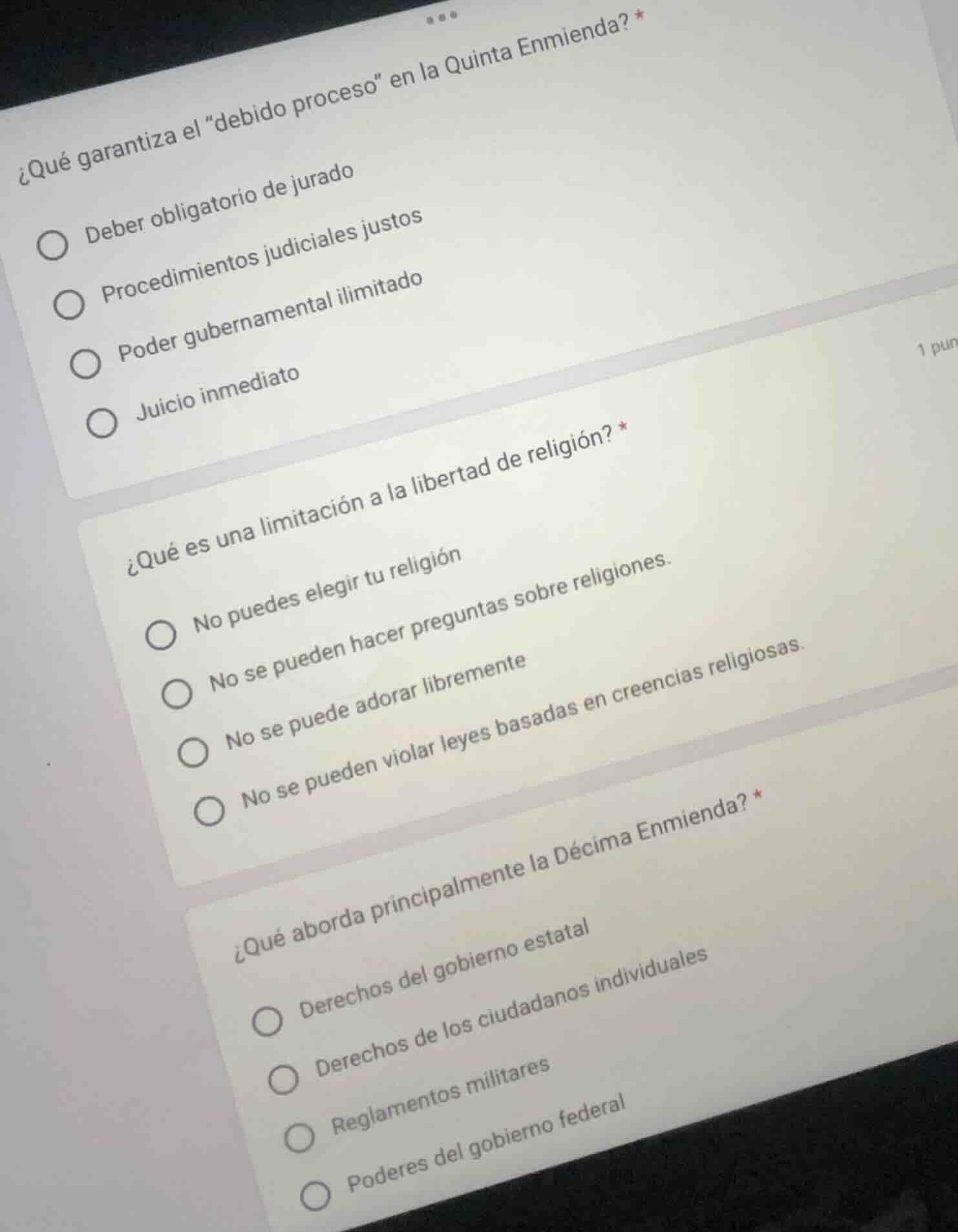 ¿qué garantiza el \debido proceso\ en la quinta enmienda? * deber oblig…
