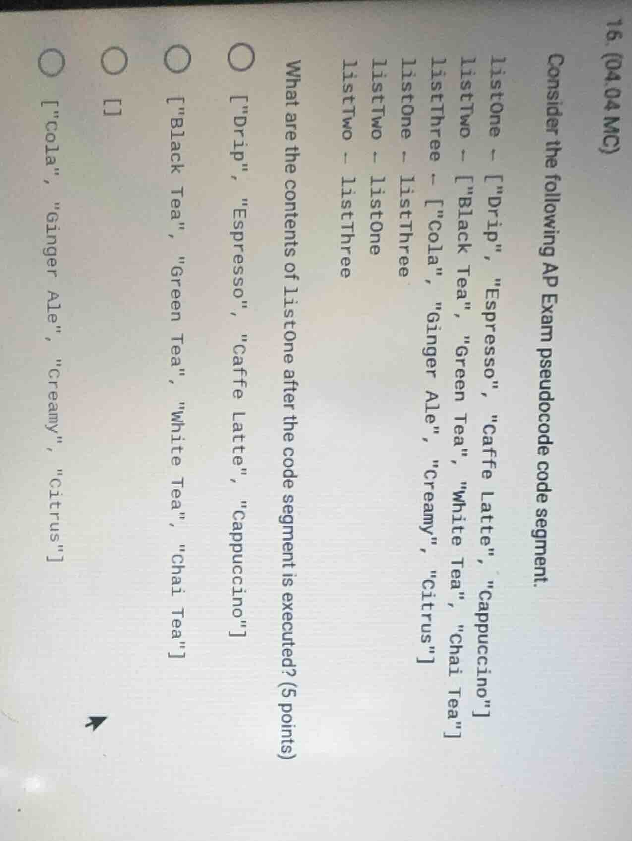 16. (04.04 mc) consider the following ap exam pseudocode code segment. …