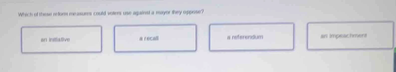 which of these reform measures could voters use against a mayor they op…