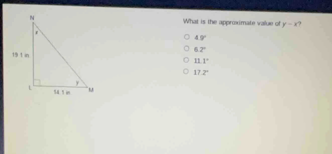 what is the approximate value of ( y - x )? ( 4.9^circ ) ( 6.2^circ ) (…