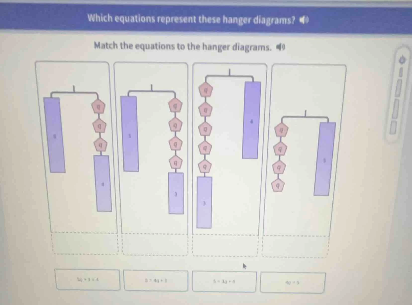 which equations represent these hanger diagrams? match the equations to…