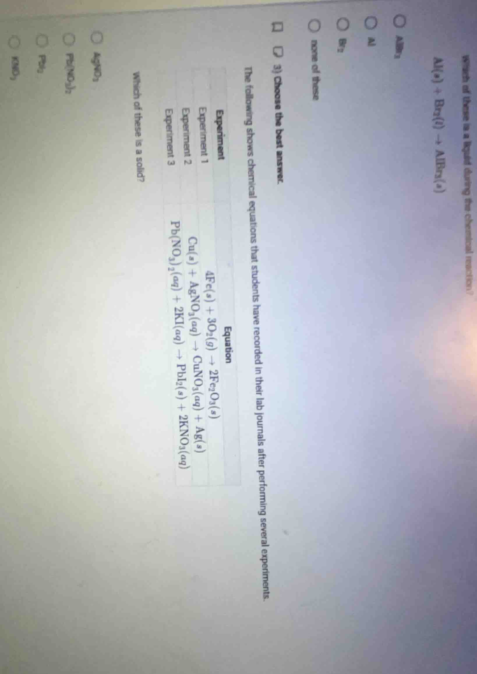 3) choose the best answer. the following shows chemical equations that …