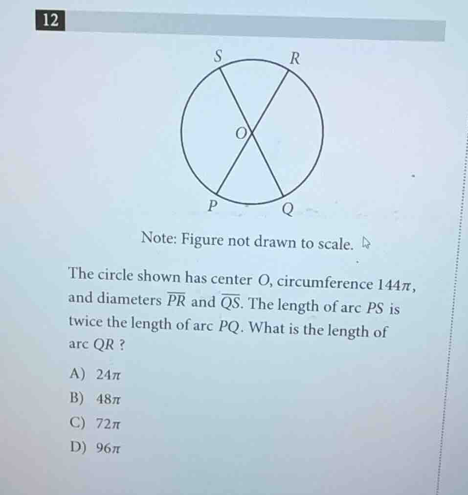 note: figure not drawn to scale. the circle shown has center o, circumf…