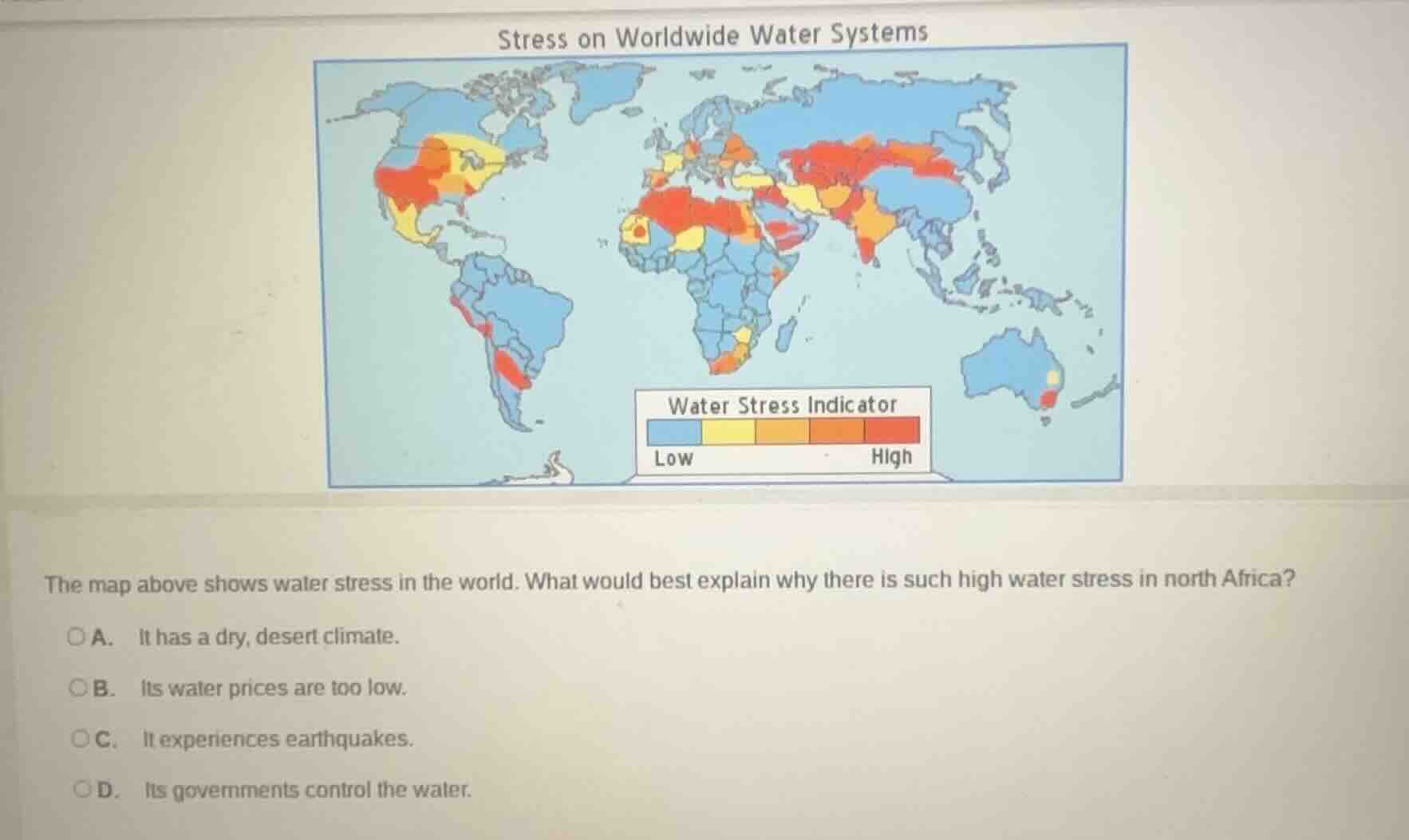 stress on worldwide water systems the map above shows water stress in t…
