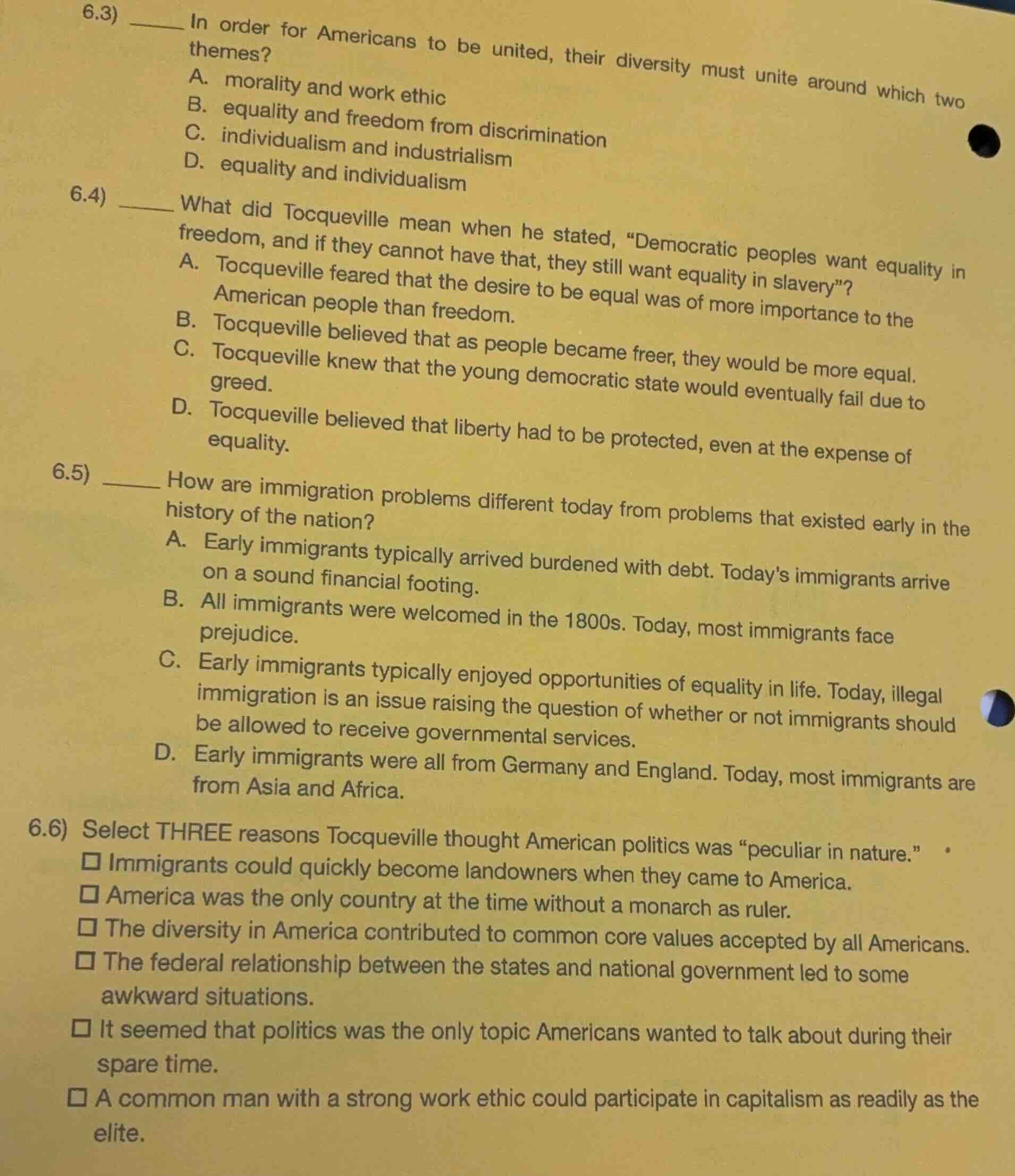 6.3) ______ in order for americans to be united, their diversity must u…