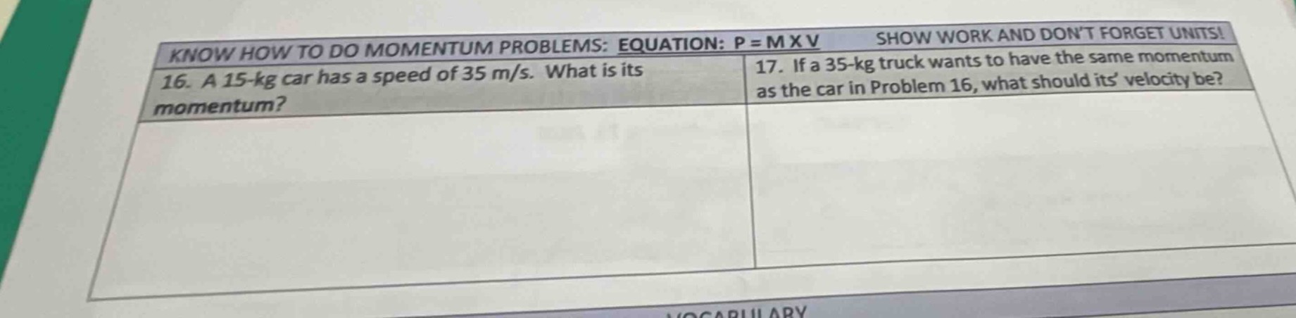 know how to do momentum problems: equation: p = m x v show work and don…