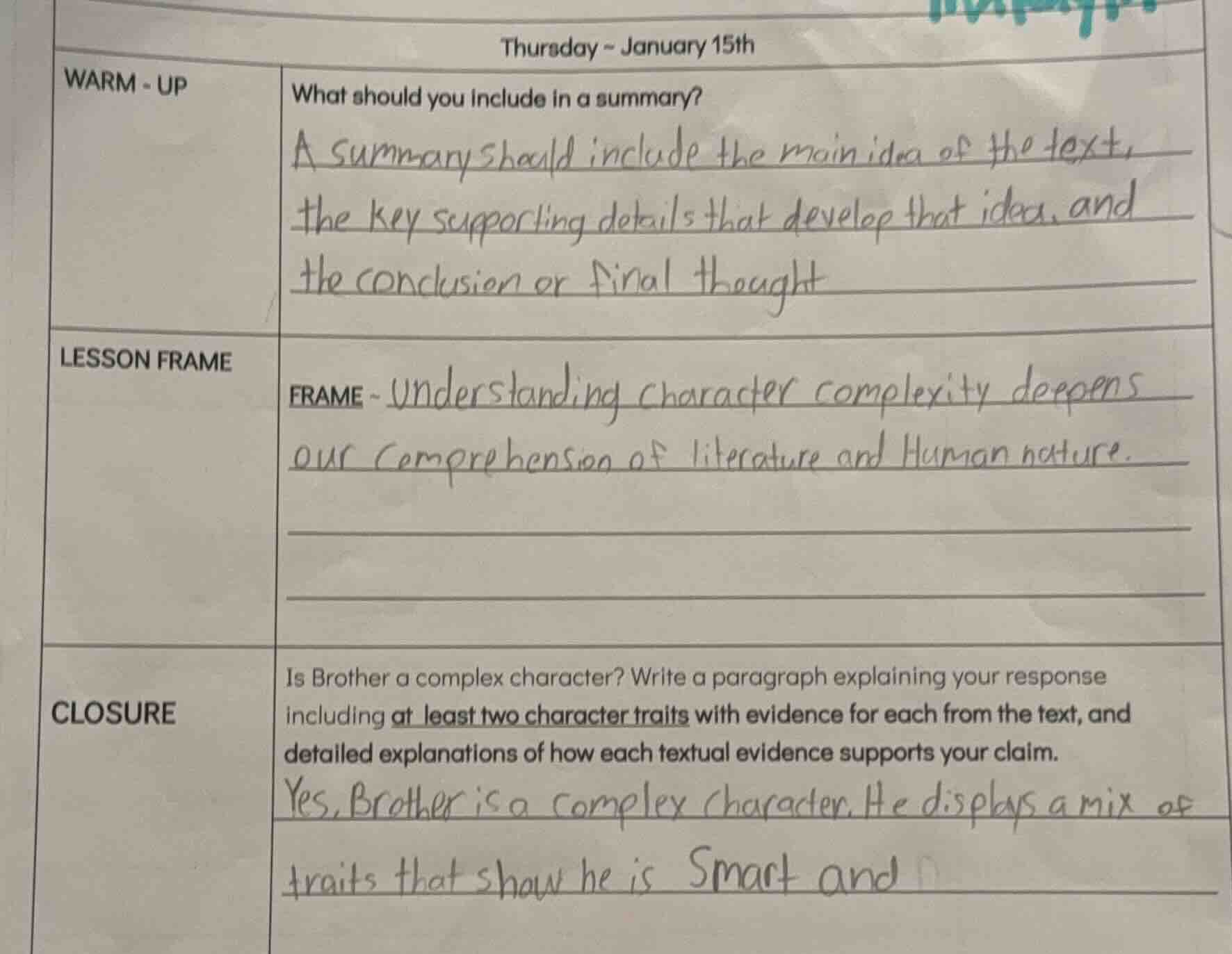 thursday - january 15th warm - up what should you include in a summary?…