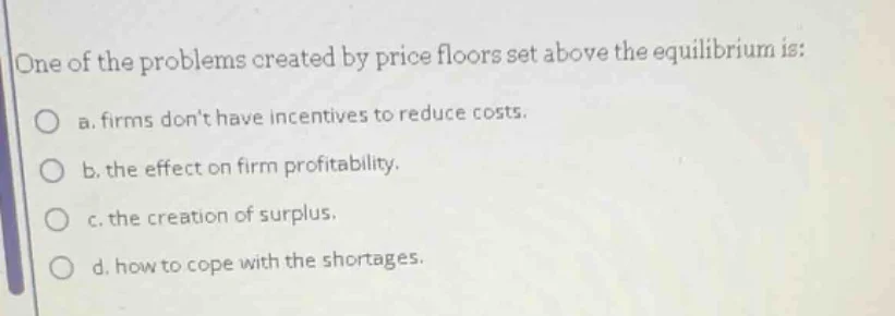 one of the problems created by price floors set above the equilibrium i…