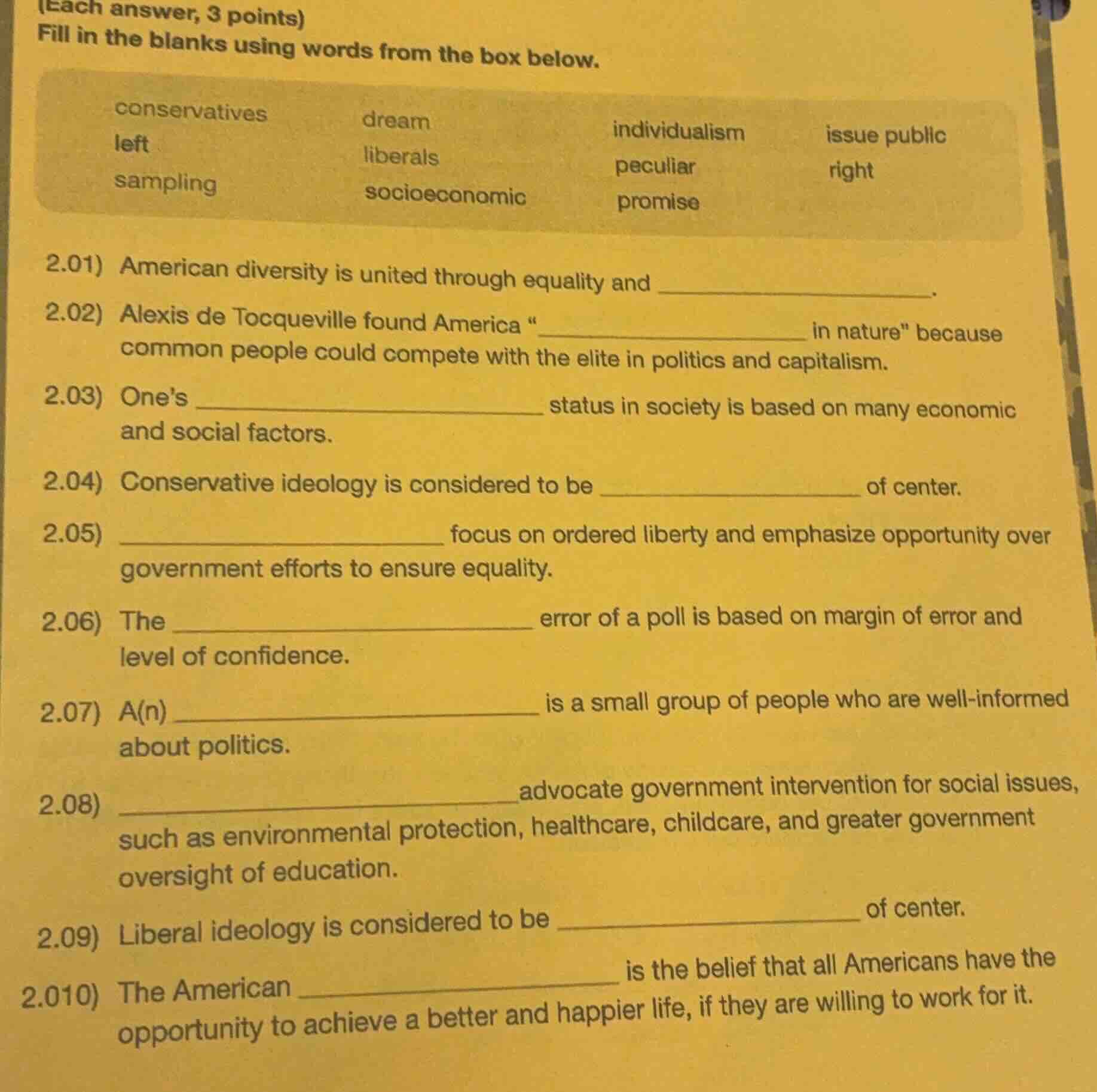 (each answer, 3 points) fill in the blanks using words from the box bel…