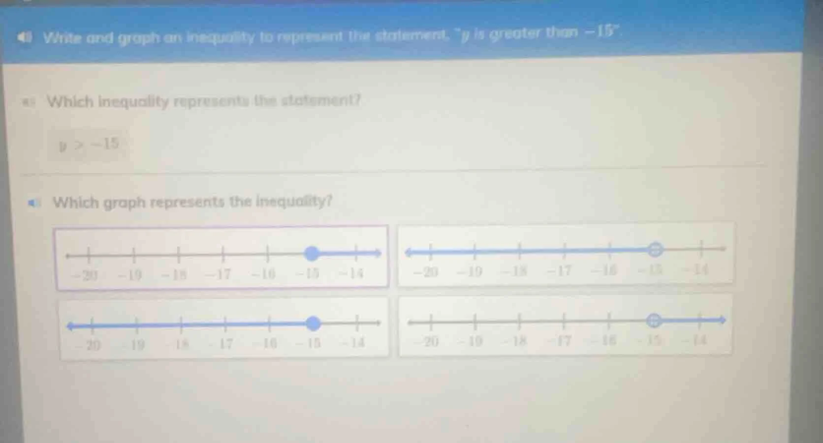 41 write and graph an inequality to represent the statement, \y is grea…